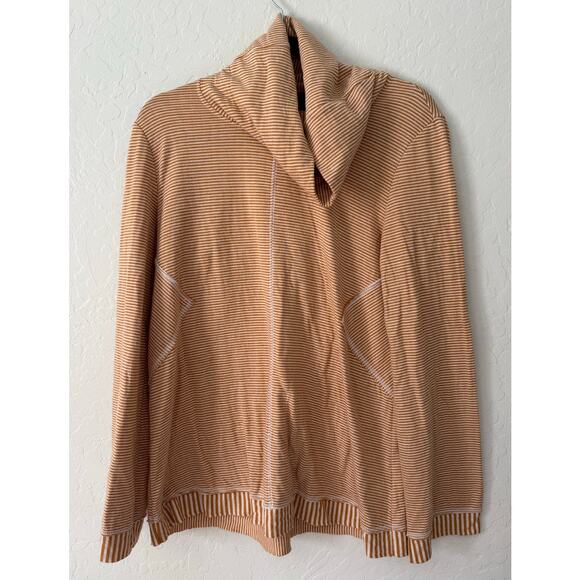 Maeve Funnel Cowl Neck Long Sleeve Brown and Cream Stripped Tunic Size M - Picture 1 of 5